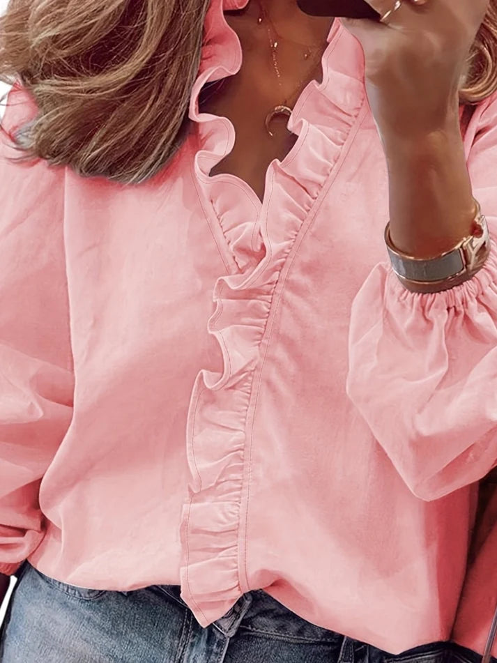 Angeline | Blusa con Cuello en V Fruncido